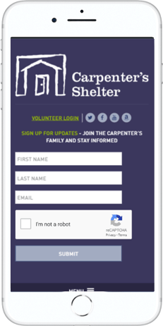 A WordPress website developed by Advanced Systemics for Carpenter's Shelter in Alexandria, Virginia
