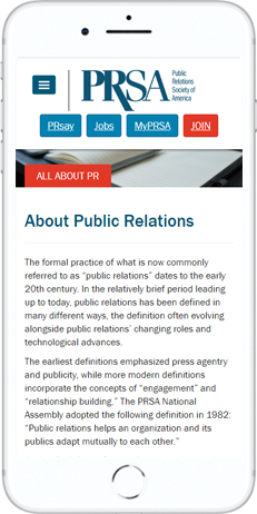 A WordPress website developed by Advanced Systemics for the Public Relations Society of America