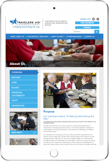 A WordPress website developed by Advanced Systemics for the Travelers Aid International