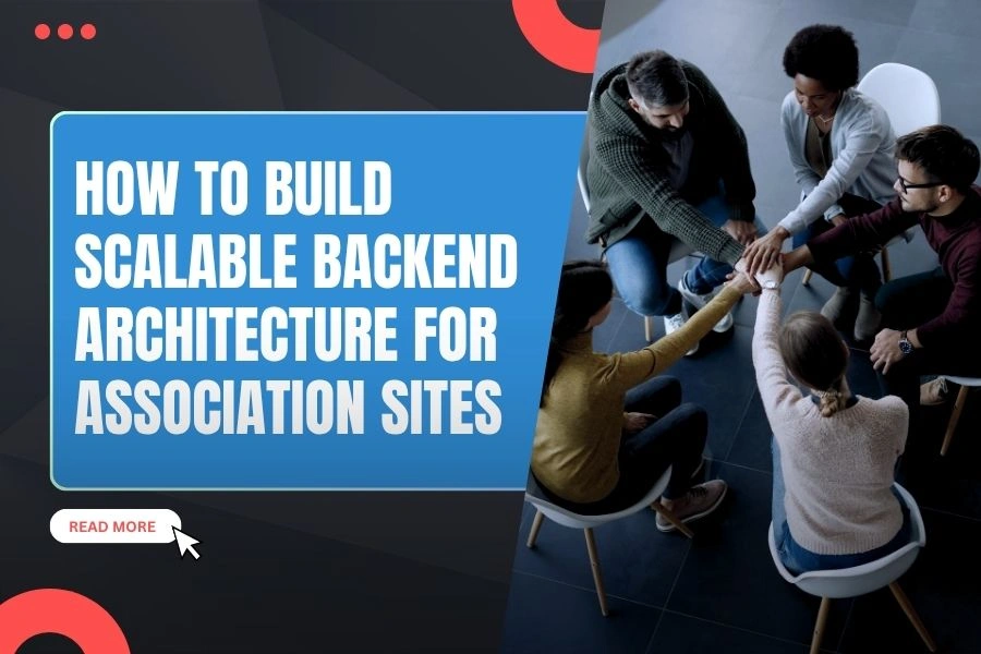 Team collaboration session representing scalable website design for associations and backend architecture planning.