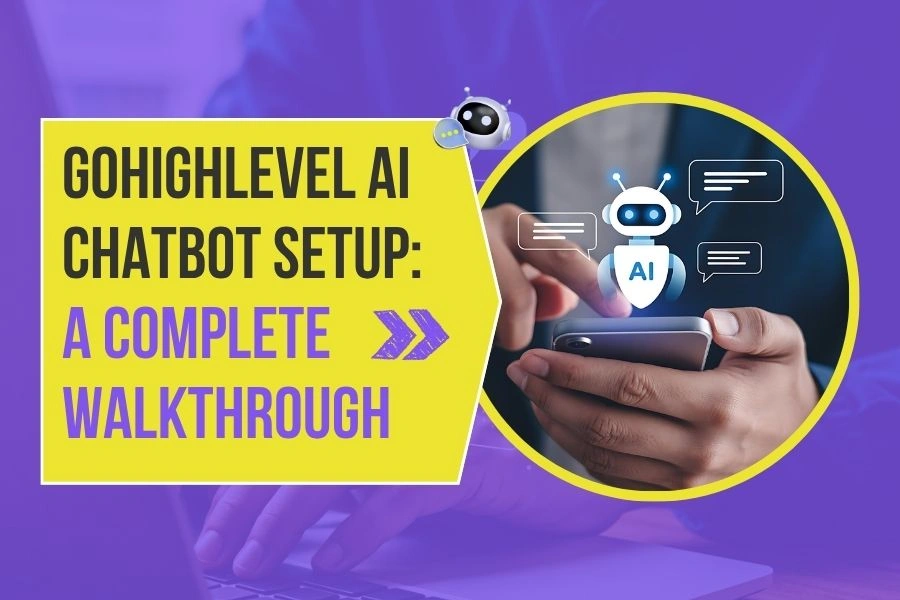 GoHighLevel AI chatbot setup interface showing conversation flow builder and live chat
